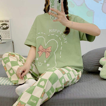 Olive Green Happy Day Printed Night Suit