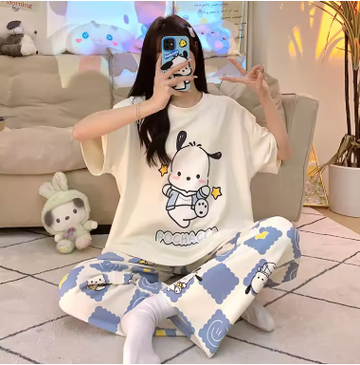 White Pochacco Printed Printed Night Suit