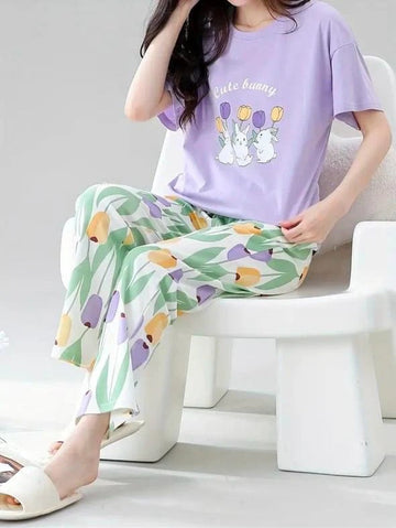Lilac Bunny Printed Night Suit