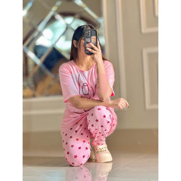 Love Sleep Printed Half Sleeves Night Suit For Her