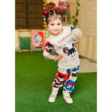 Multicolor Happy New Year Printed Kids Night Suit