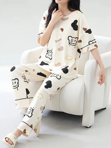 Off White Multi Bears Printed Night Suit