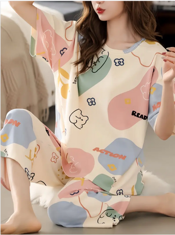 Off White Multi Bear Printed Night Suit