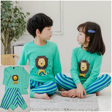 Sea Green Lion Printed Full Sleeves Suit For Kids