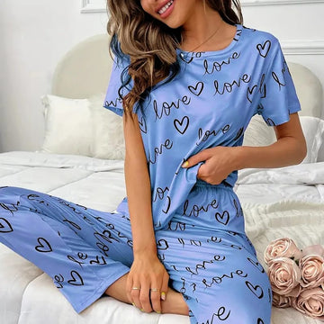 Blue Love Printed T-shirt And Trouser Suit