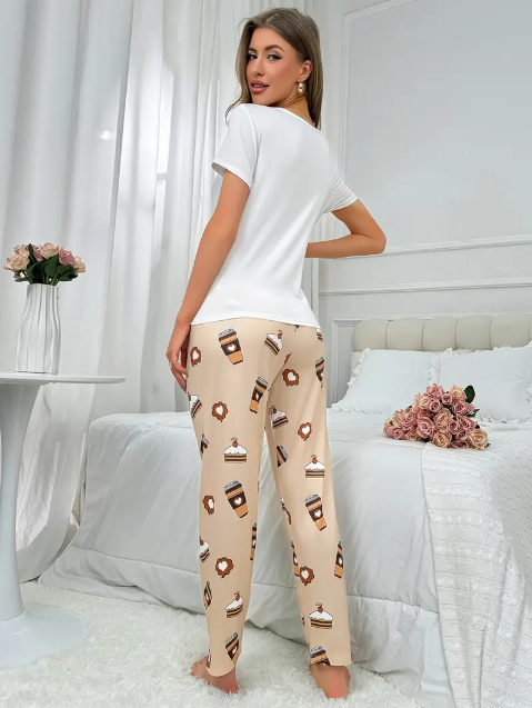 White Cake & Coffee Lover Printed Night Suit