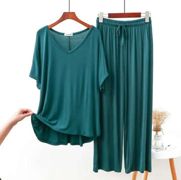 Green V Neck Half Sleeves Shirt With Plazzo Trouser