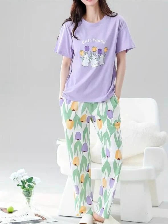 Lilac Bunny Printed Night Suit