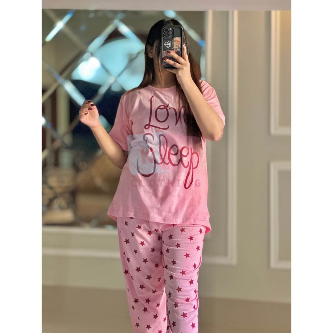 Love Sleep Printed Half Sleeves Night Suit For Her