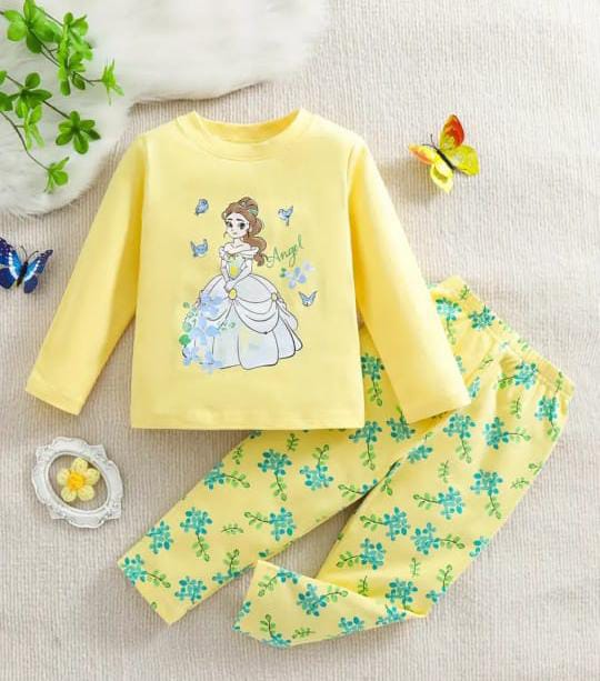 Yellow Prices with Flowers Printed Full Sleeves Kids Suit