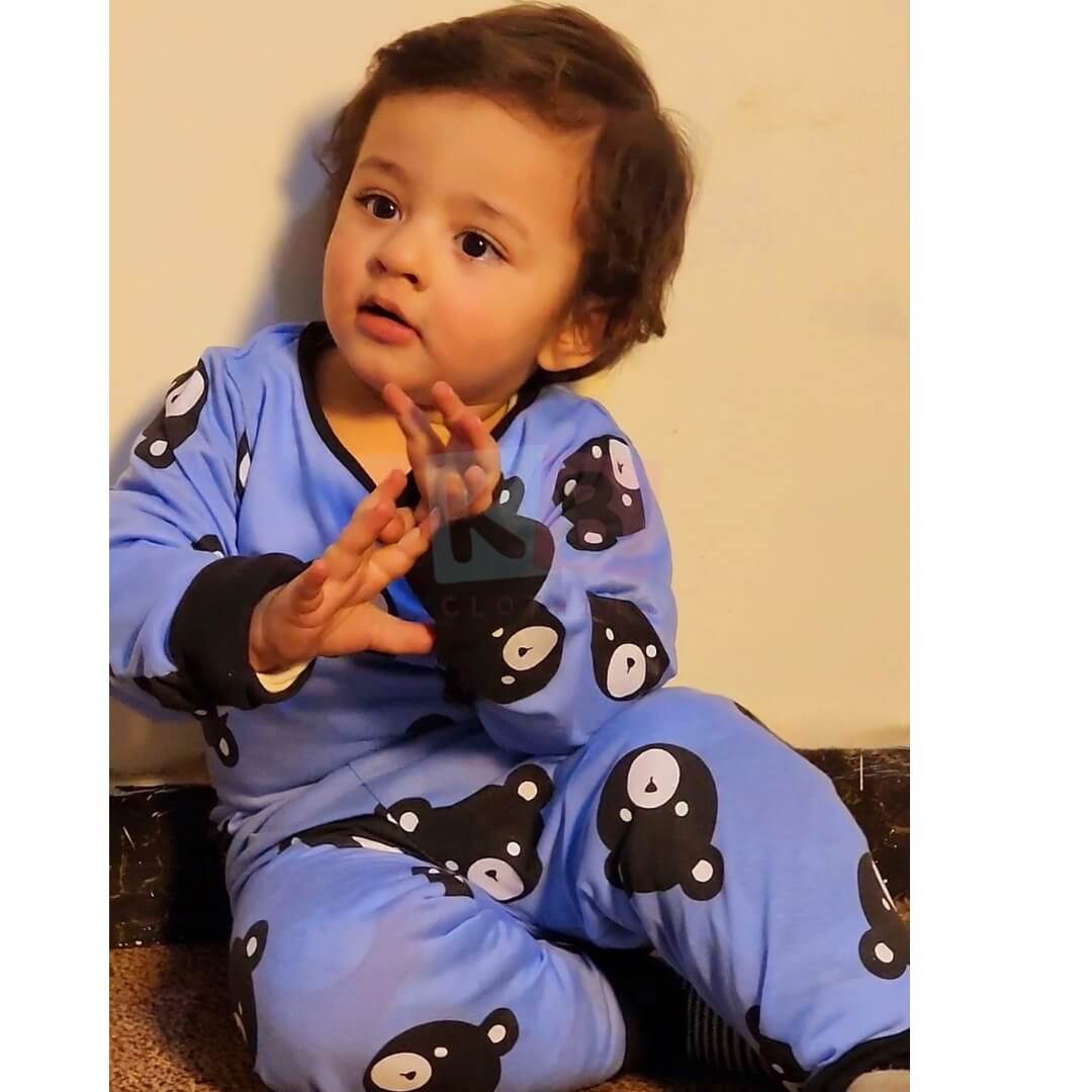 Blue Bears print Night Suit for kids (01 Pcs) (-129)