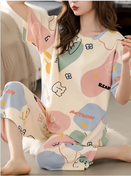 Off White Multi Bear Printed Night Suit