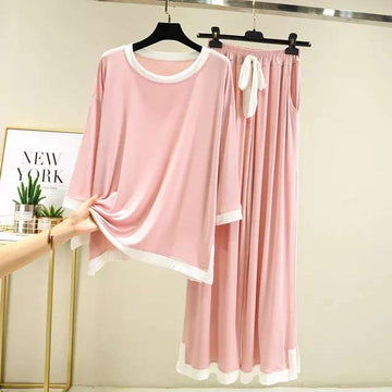 Pink With White Round Neck Flapper Pajama Night Suit